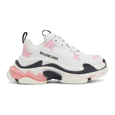 Balenciaga 60mm Triple S Faux Leather Trainers In White, Pale Pink