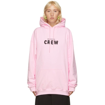Balenciaga Over Crew Print Cotton Jersey Hoodie In Pink