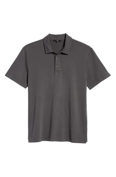 Vince Garment Dyed Cotton Polo Shirt In Washed Black