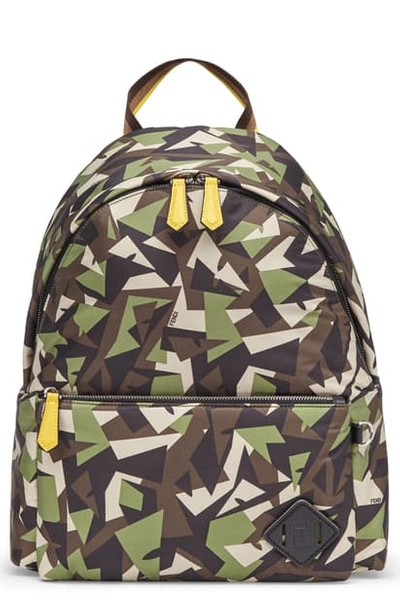 Fendi Big Bugs Canvas Backpack In Multicolor Militar