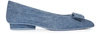 Ferragamo Viva Denim Bow Pointed-toe Ballet Flats In Shadow Blue
