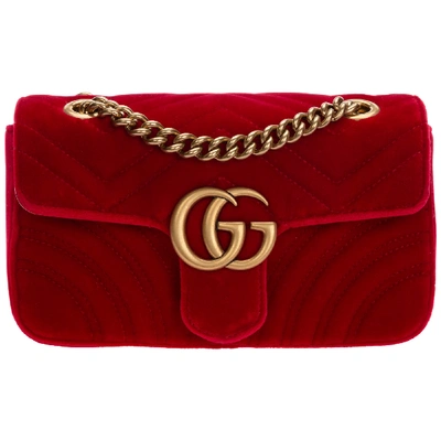 Gucci Women's Cross-body Messenger Shoulder Bag  Gg Marmont Mini In Red