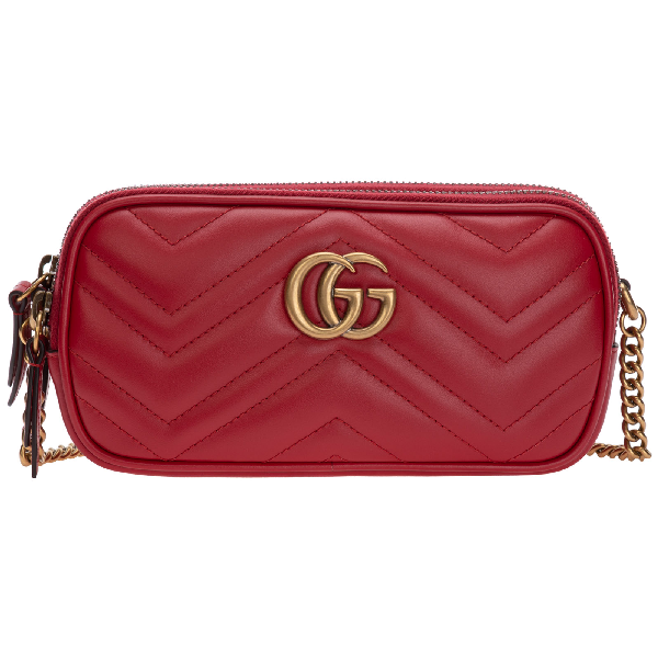 Gucci Women&#39;s Leather Cross-body Messenger Shoulder Bag Gg Marmont Mini In Red | ModeSens