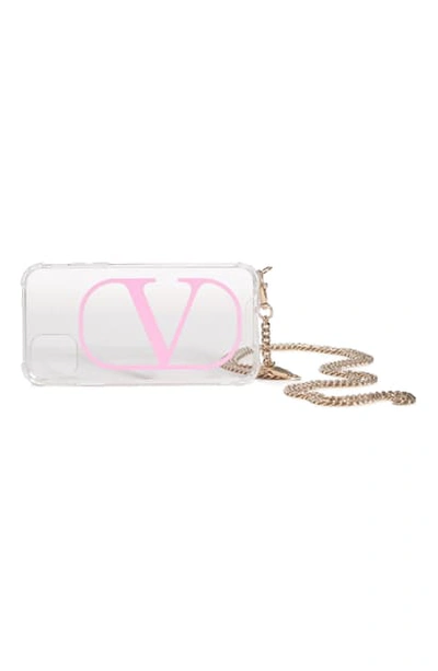 Valentino Garavani Vlogo Iphone 11 Case On A Chain In Trasparente/ Pretty Pink