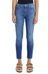 MOTHER THE DOUBLE LOOKER HIGH WAIST FRAY HEM ANKLE SKINNY JEANS,10121F-781