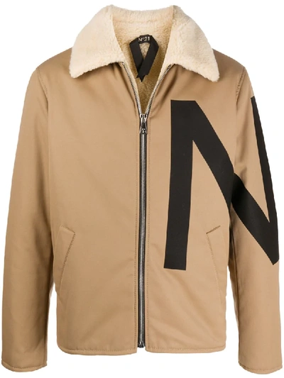 N°21 Logo-print Zip-up Jacket In Neutrals