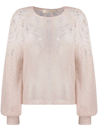 Mes Demoiselles Open Knit Crew Neck Jumper In Neutrals