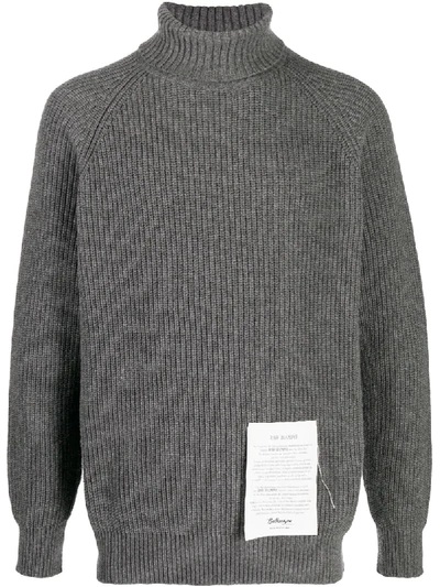 Ballantyne Logo Patch Roll-neck Cashmere Jumper In Grey