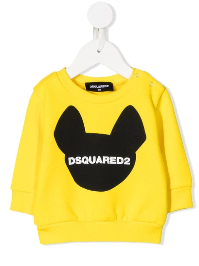 Dsquared2 Babies' Dog Logo Print Sweatshirt In Yellow