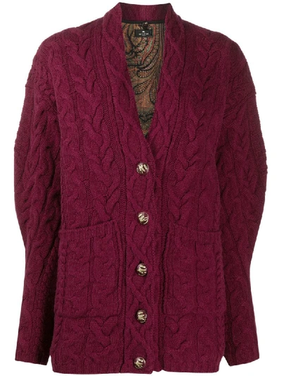 Etro Oversized Cable-knit Cardigan In Burgundy