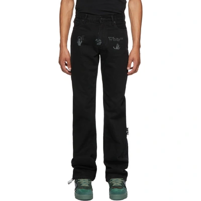 Off-white Logo-print Straight-leg Jeans In Black