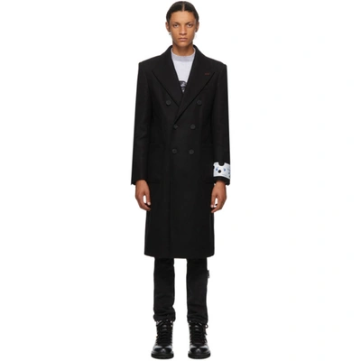 Off-white Double-breasted Logo Print Coat In Black