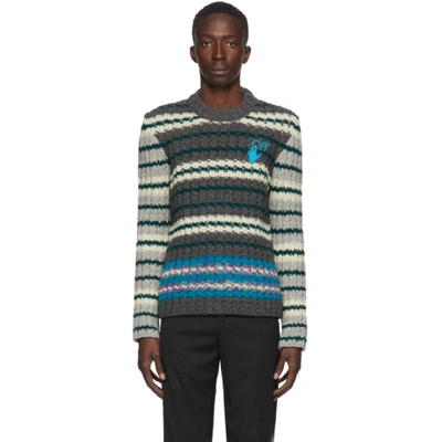 Off-white Off-logo Horizontal-stripe Jumper In Grey