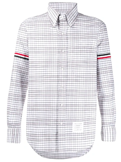 Thom Browne Four-bar Stripe Armband Check Shirt In Grey