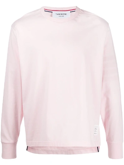 Thom Browne 弹力针织长袖橄榄球t恤 In Pink