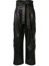 Goen J Faux-leather Tie Waist Trousers In Black