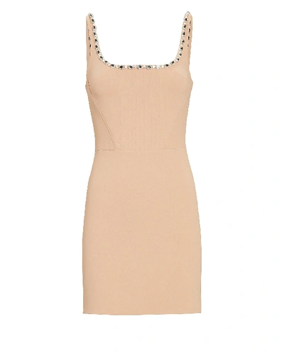 David Koma Crystal Strap Crepe Mini Dress In Beige