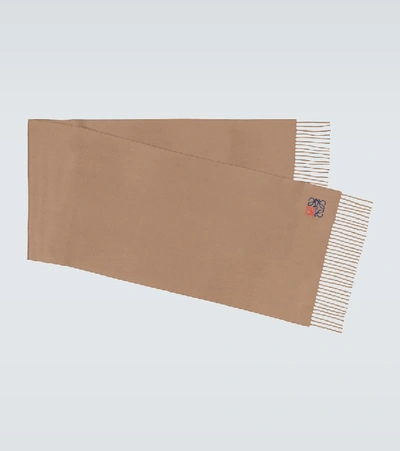 Loewe Anagram-embroidered Cashmere Scarf In Camel