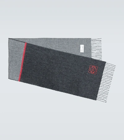 Loewe Colour-blocked Wool And Cashmere Scarf In Mid Grey