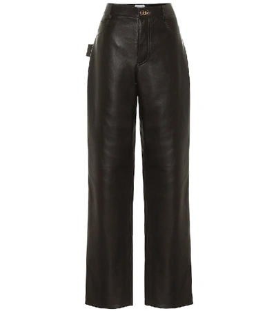 Bottega Veneta Straight Leg Leather Trousers In Brown