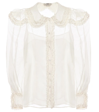 Fendi Ruffled Round-collar Silk-crepe Blouse In White