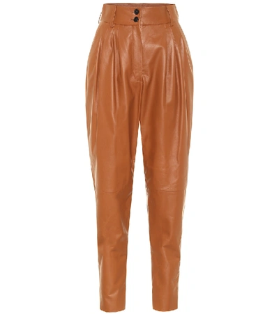 Dolce & Gabbana High-waist Leather Trousers In Brown