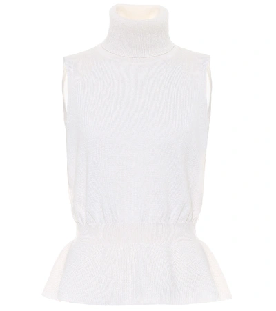 Veronica Beard Noor Turtleneck Peplum Cashmere Sweater In White