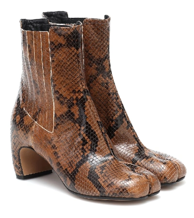 Maison Margiela Tabi Snake-effect Leather Ankle Boots In Brown