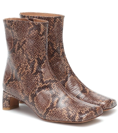 Loq Monica Snake-print Leather Boots In Brown