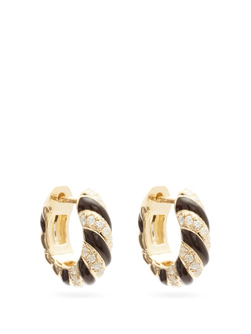 YVONNE LÉON 9kt yellow gold Twist enamel hoop earrings