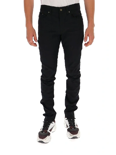 Saint Laurent Skinny-fit Coated Stretch-denim Jeans In Black