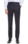 Santorelli Roma Flat Front Wool Dress Pants In Blue