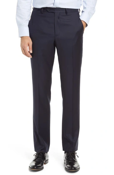 Santorelli Roma Flat Front Wool Dress Pants In Blue