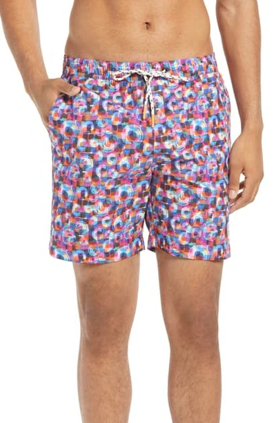 Psycho Bunny Patterned Swim Trunks In Berry
