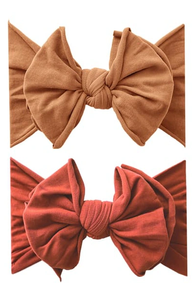 Baby Bling Babies' 2-pack Fab-bow-lous Headbands In Camel/ Sienna