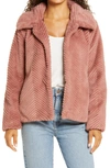 Halogenr Chevron Faux Fur Coat In Pink Antique