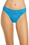 Hanky Panky Regular Rise Lace Thong In Cerulean Blue