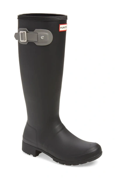 Hunter 'tour' Packable Rain Boot In Black/ Mere Rubber