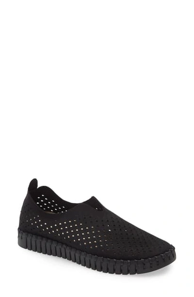 Ilse Jacobsen Tulip 139 Perforated Slip-on Sneaker In All Black Fabric