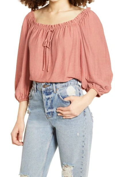 All In Favor Tie Neck Peasant Top In Canyon Rose