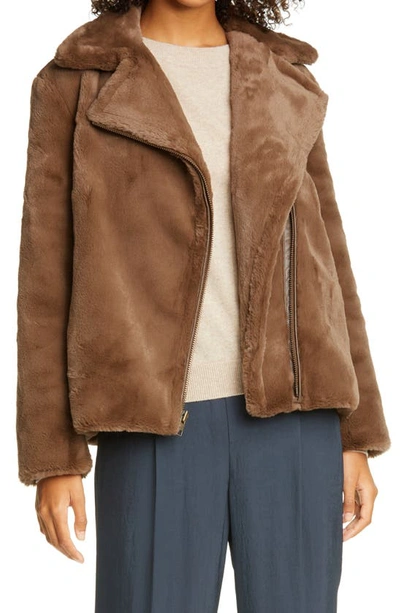 Vince Faux Fur Moto Jacket In Macchiato