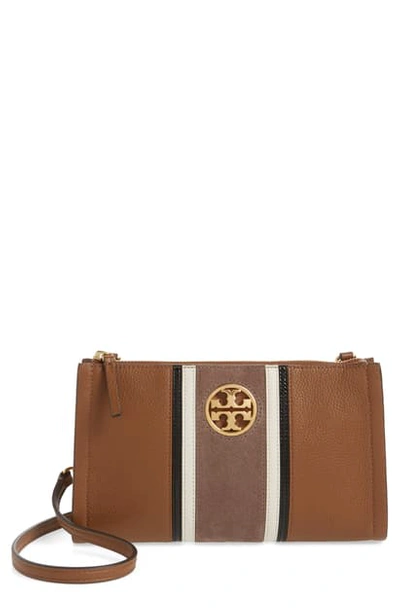 Tory Burch Carson Stripe Leather Crossbody Bag In Light Umber/ Silver Maple  | ModeSens