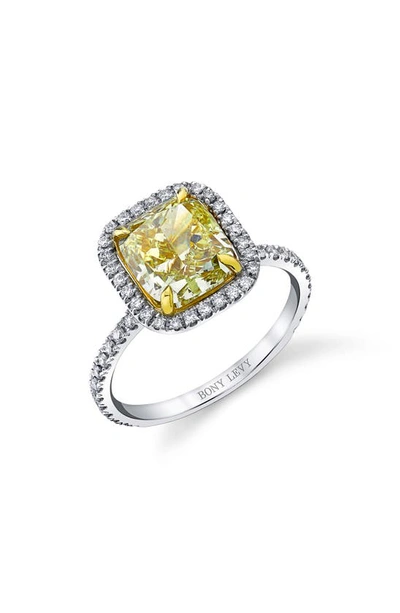 Bony Levy Cushion Yellow Diamond Ring In Yellow Diamond/ White