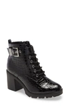 TOPSHOP BROADWAY CROC EMBOSSED LACE-UP BOOT,42B03SBLK