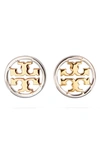 Tory Burch Circle Logo Stud Earrings In Tory Gold/ Silver