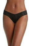 Hanky Panky Mid Rise Lace Trim Thong In Black