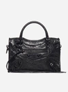 BALENCIAGA MINI CITY WRINKLED-EFFECT LEATHER BAG