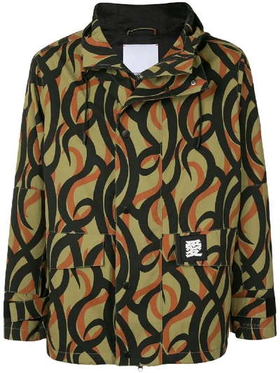 Ports V Abstract-print Hooded Jacket In Green
