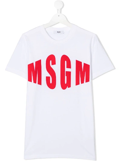 Msgm Teen Logo Print T-shirt In White