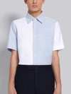 THOM BROWNE THOM BROWNE LIGHT BLUE COTTON OXFORD FUN-MIX STRAIGHT FIT SHORT SLEEVE SHIRT,MWS239F0617714776843